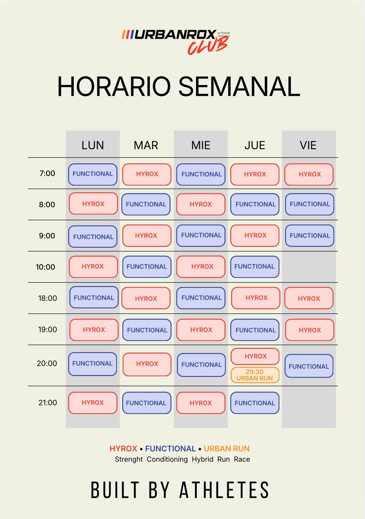 Horarios URBANROX CLUB